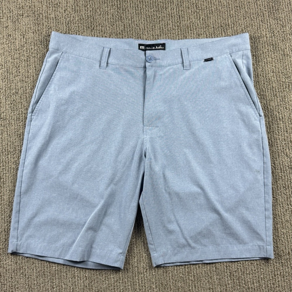 Travis Mathew Mens 38 Chino Shorts Flat Front 10" Golf Stretch Performance Blue